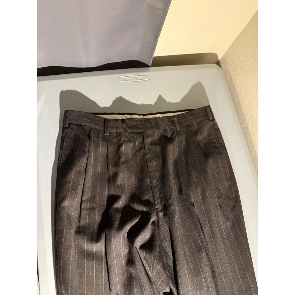 Tommy Hilfiger Mens Brown Pinstripe 2 Piece Suit Blazer Pleated Pants Dillard's